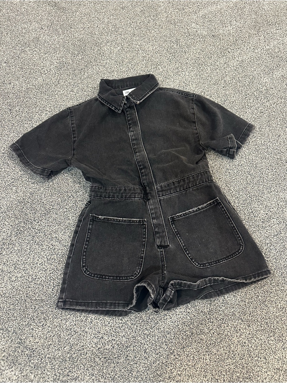 Zara Black Short-Sleeve Denim Romper